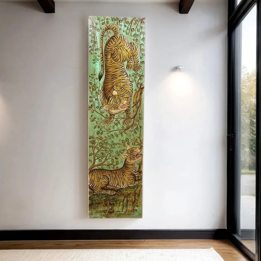 Vyagra Vintage Hand-Painted Tiger Wall Panel - DOBRI ARTS AU