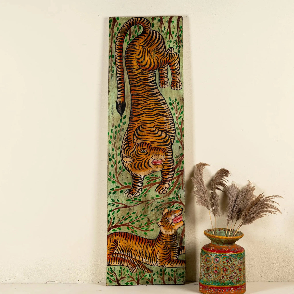 Vyagra Vintage Hand-Painted Tiger Wall Panel - DOBRI ARTS AU