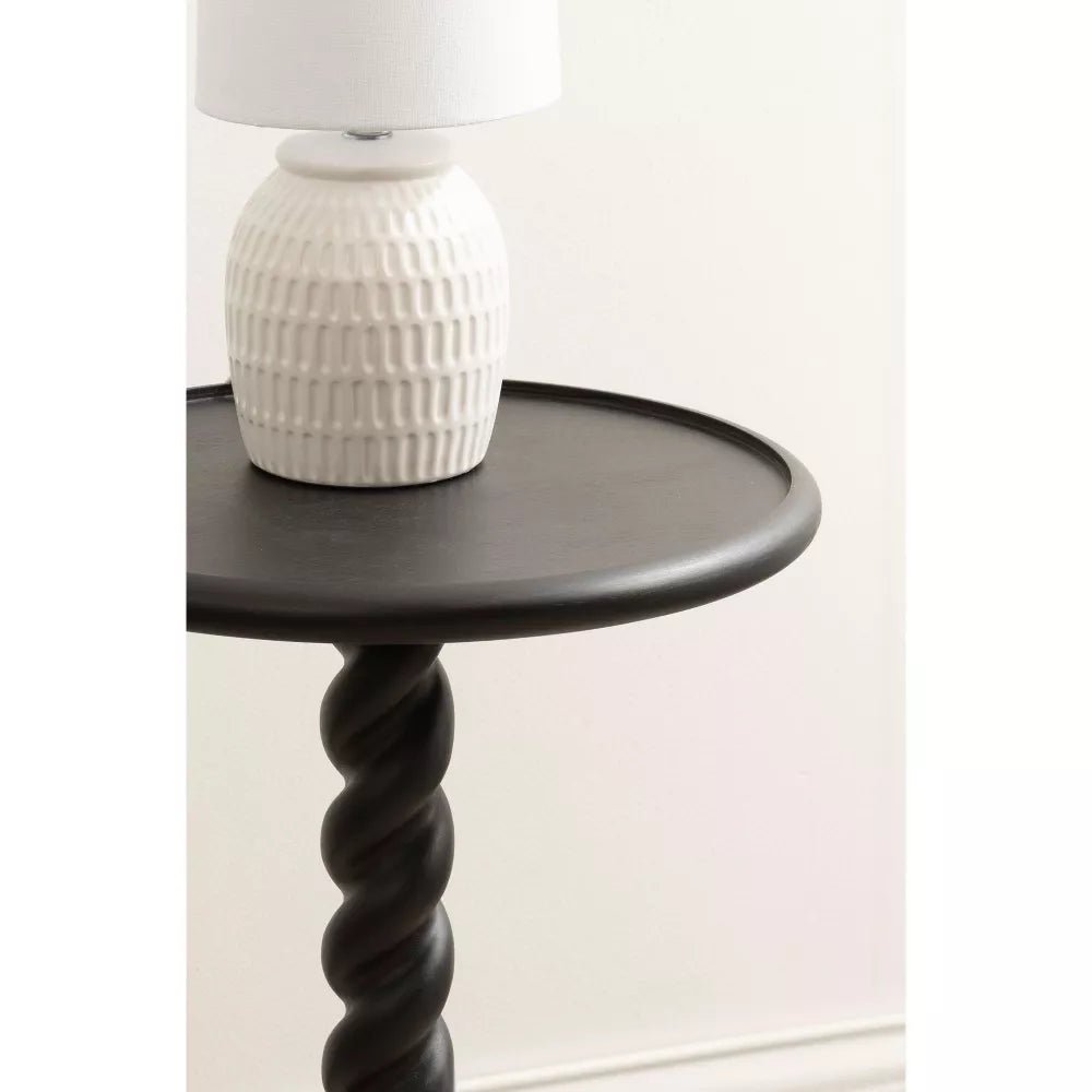 Wendy Charcoal Mango Wood Side Table – Round Accent Table with Spiral Pedestal Base, Solid Wood End Table & Modern Decor - DOBRI ARTS AU