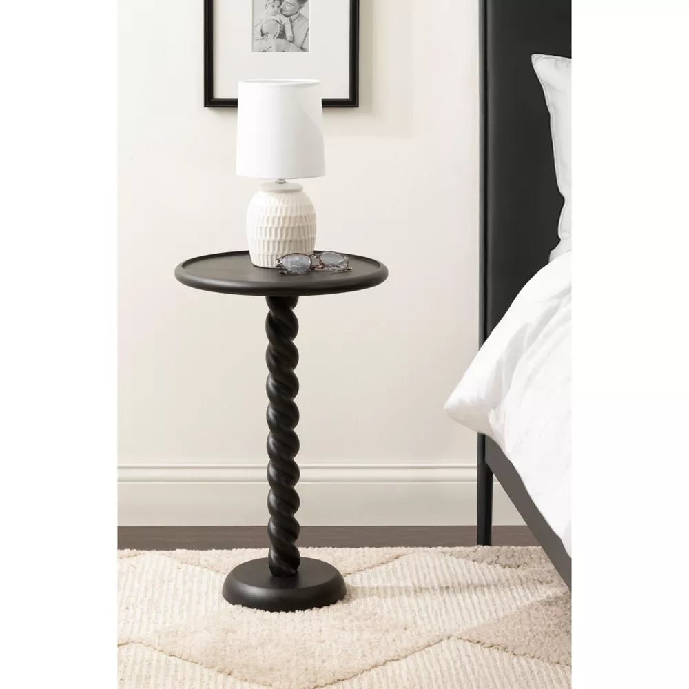 Wendy Charcoal Mango Wood Side Table – Round Accent Table with Spiral Pedestal Base, Solid Wood End Table & Modern Decor - DOBRI ARTS AU