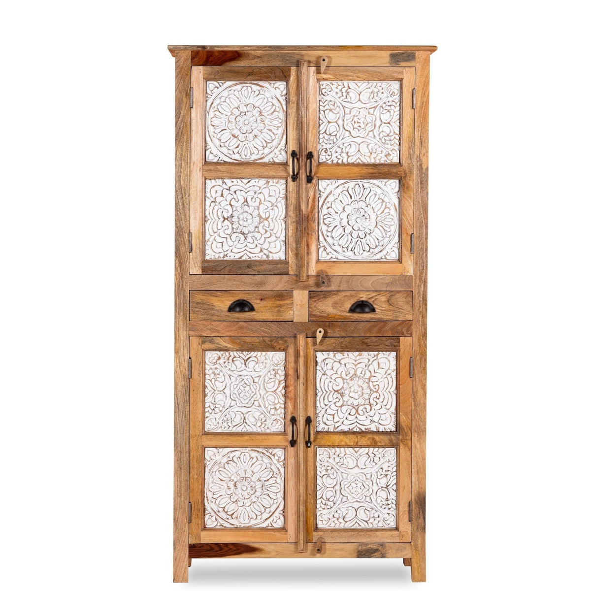 White Floral Panel Wooden Storage Cabinet with Drawers - DOBRI ARTS AU