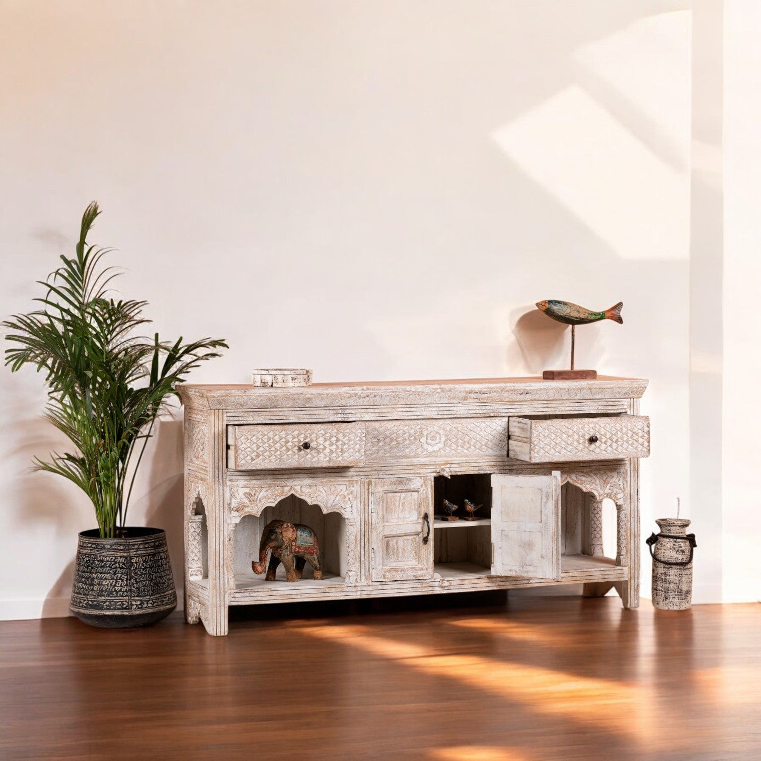 White Open Arch Wooden Sideboard - DOBRI ARTS AU