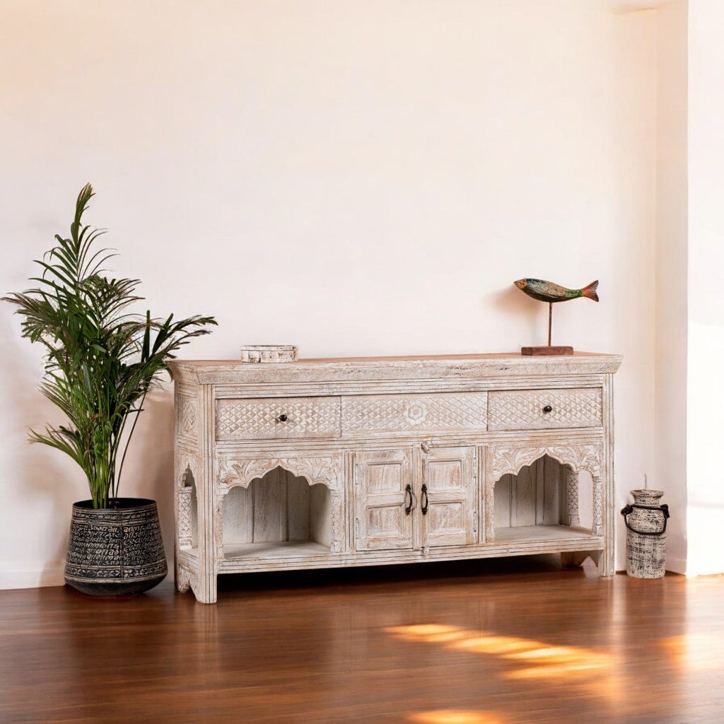 White Open Arch Wooden Sideboard - DOBRI ARTS AU