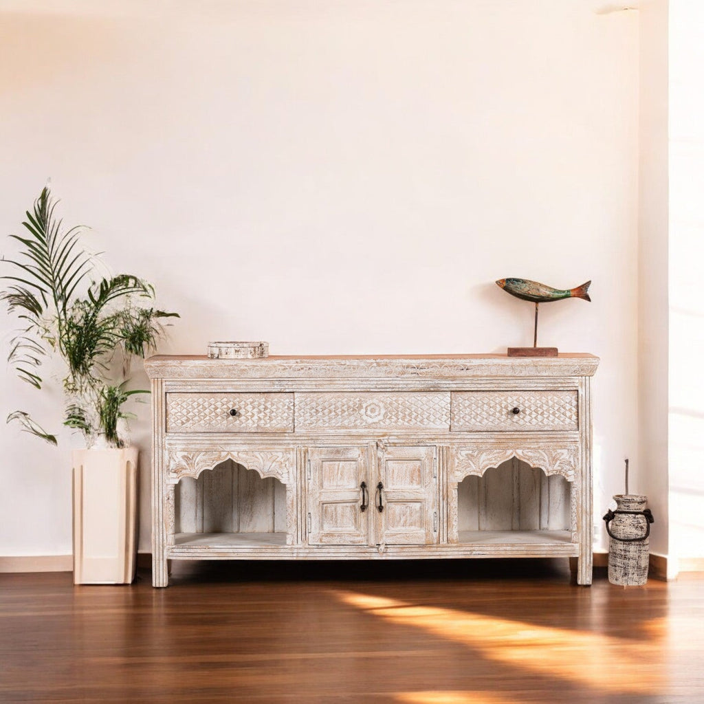 White Open Arch Wooden Sideboard - DOBRI ARTS AU