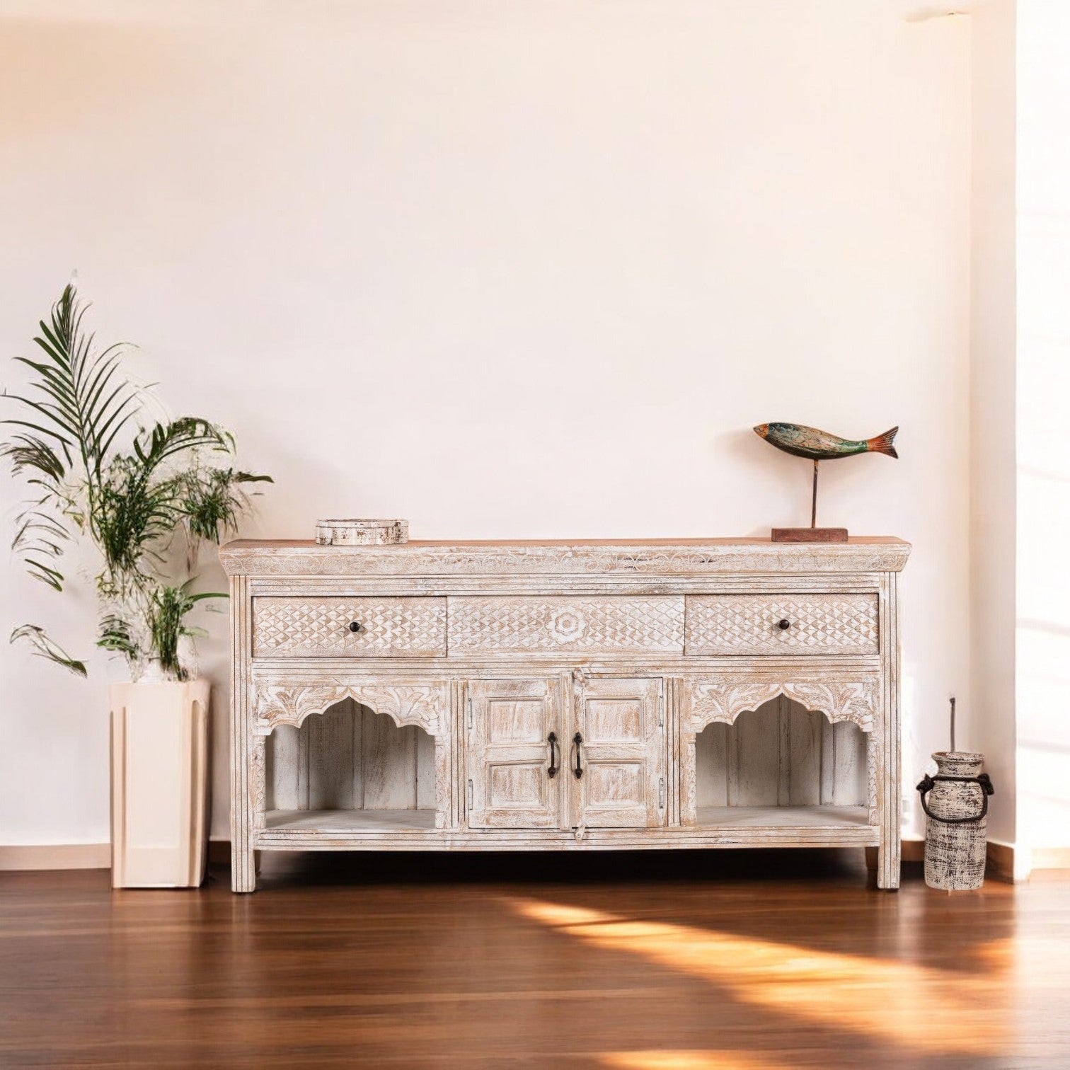 White Open Arch Wooden Sideboard - DOBRI ARTS AU