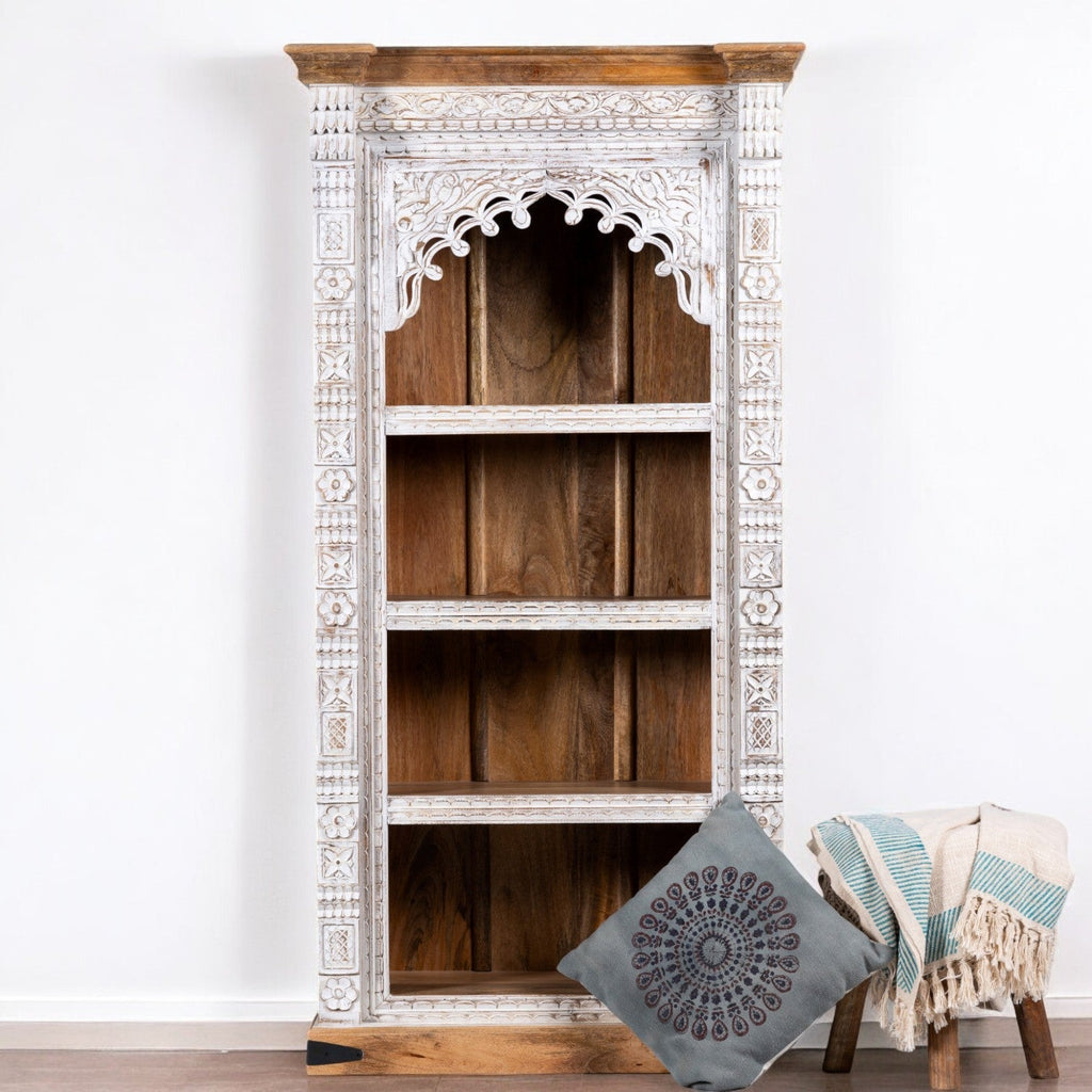 Whitewashed Arch Display Bookcase with Open Shelving - DOBRI ARTS AU