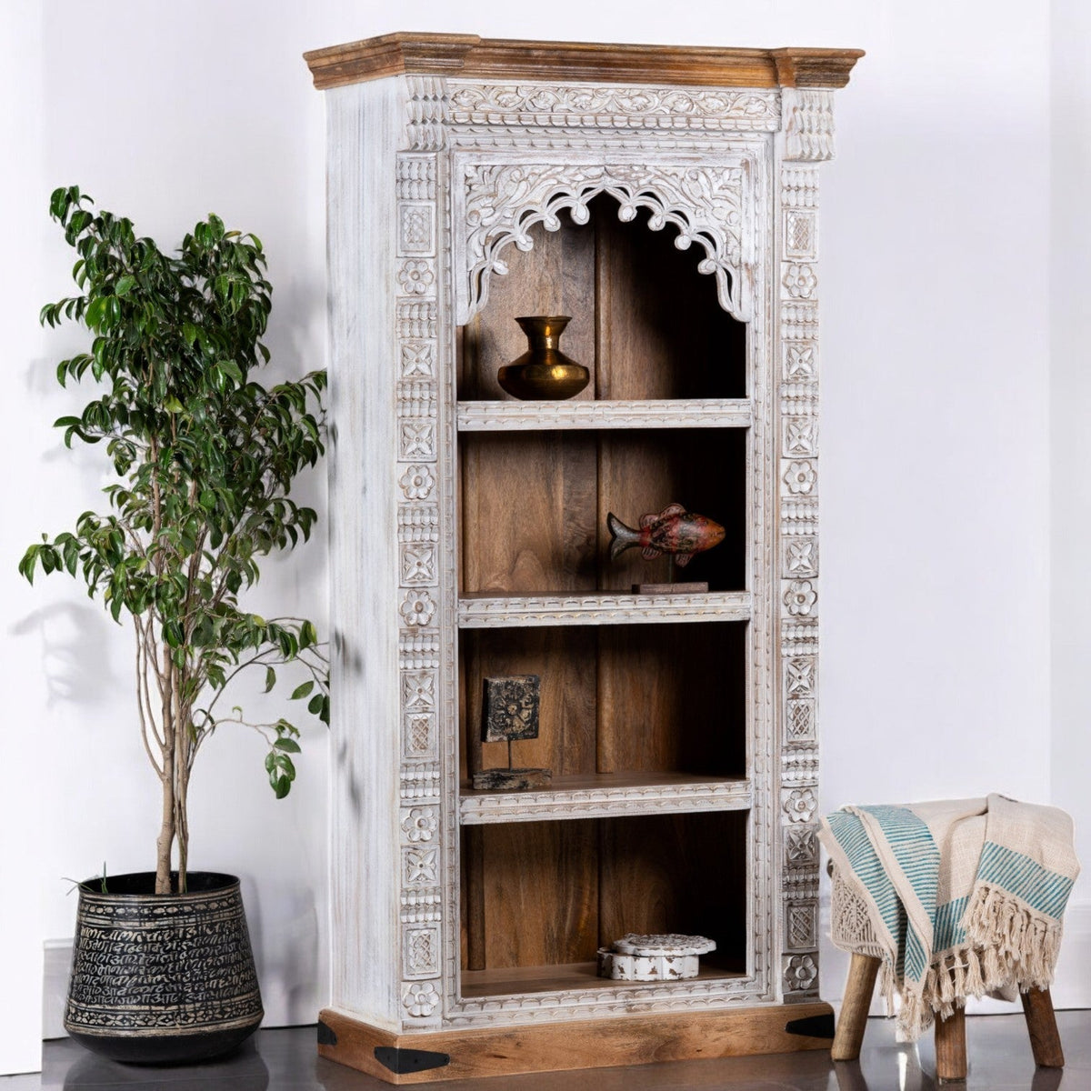 Whitewashed Arch Display Bookcase with Open Shelving - DOBRI ARTS AU