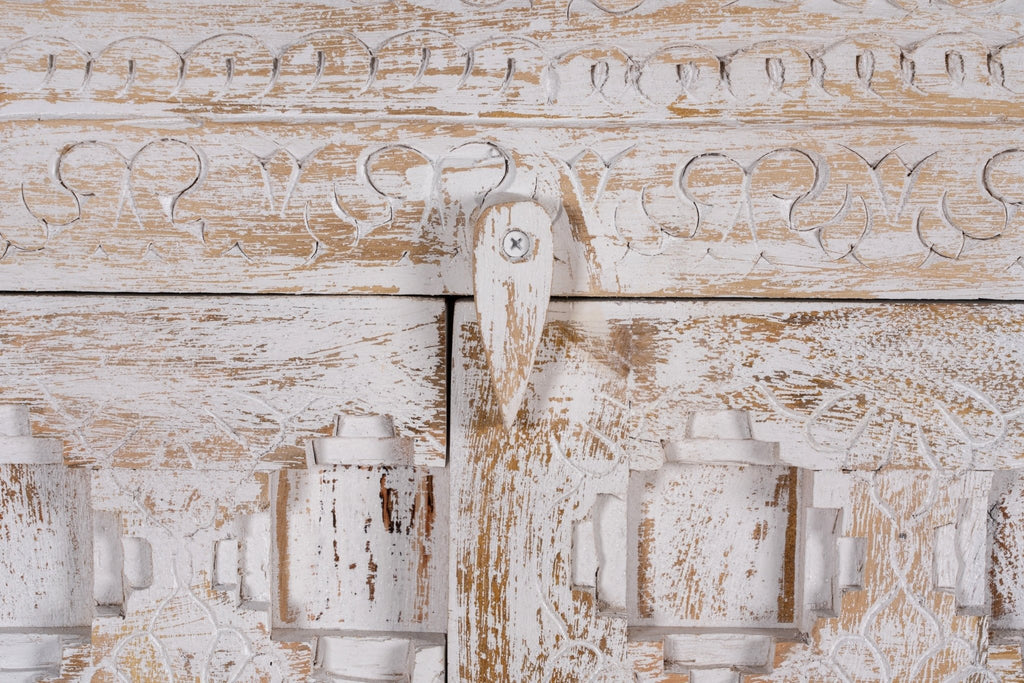Whitewashed Geometric Hand-Carved Wooden Storage Almirah - DOBRI ARTS AU