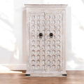 Whitewashed Geometric Hand-Carved Wooden Storage Almirah - DOBRI ARTS AU