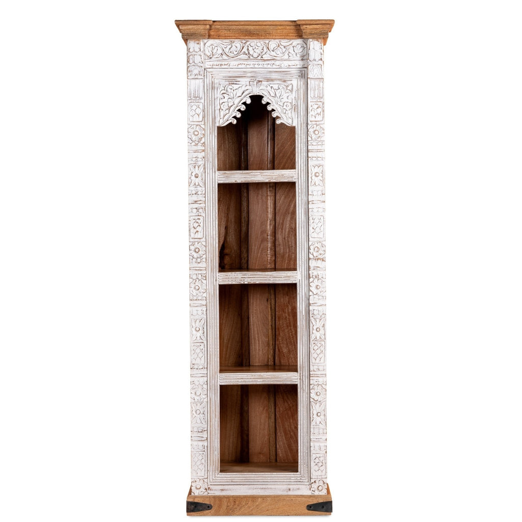 Whitewashed Narrow Display Bookcase with Arch Detail - DOBRI ARTS AU