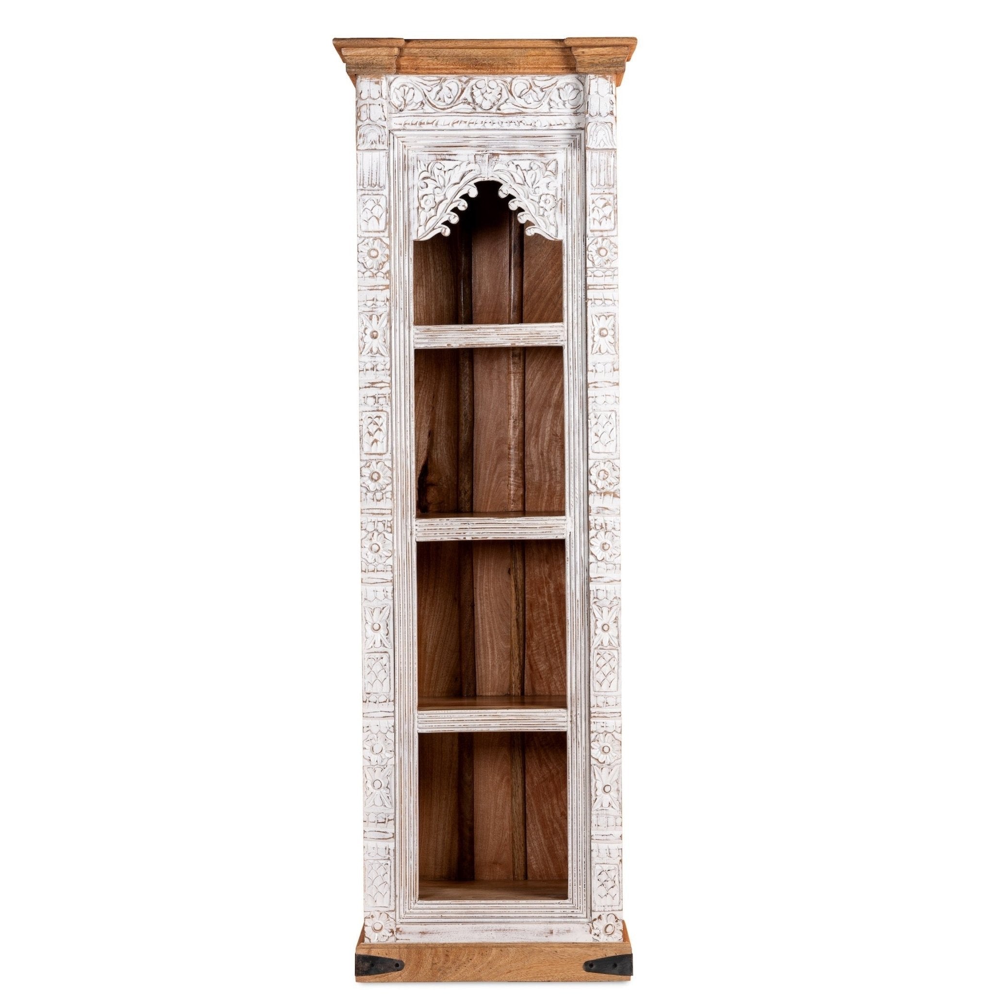 Whitewashed Narrow Display Bookcase with Arch Detail - DOBRI ARTS AU