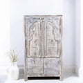 Whitewashed Rustic Hand-Carved Wooden Storage Cabinet - DOBRI ARTS AU