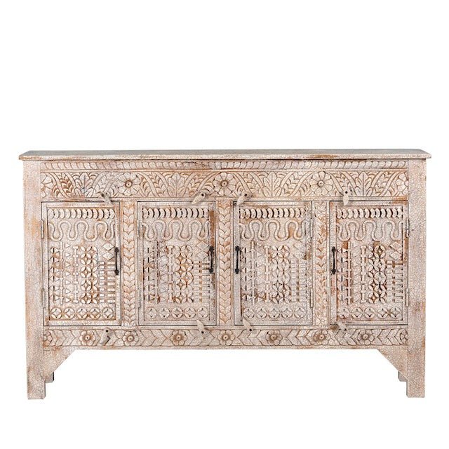 Whitewashed Wooden Sideboard with Four Panel Doors - DOBRI ARTS AU