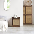 Yoko Woven Rattan Panel Acacia Wood Bedside Table – Solid Wood Nightstand, Open Shelf Storage Cabinet & Bedroom Furniture - DOBRI ARTS AU