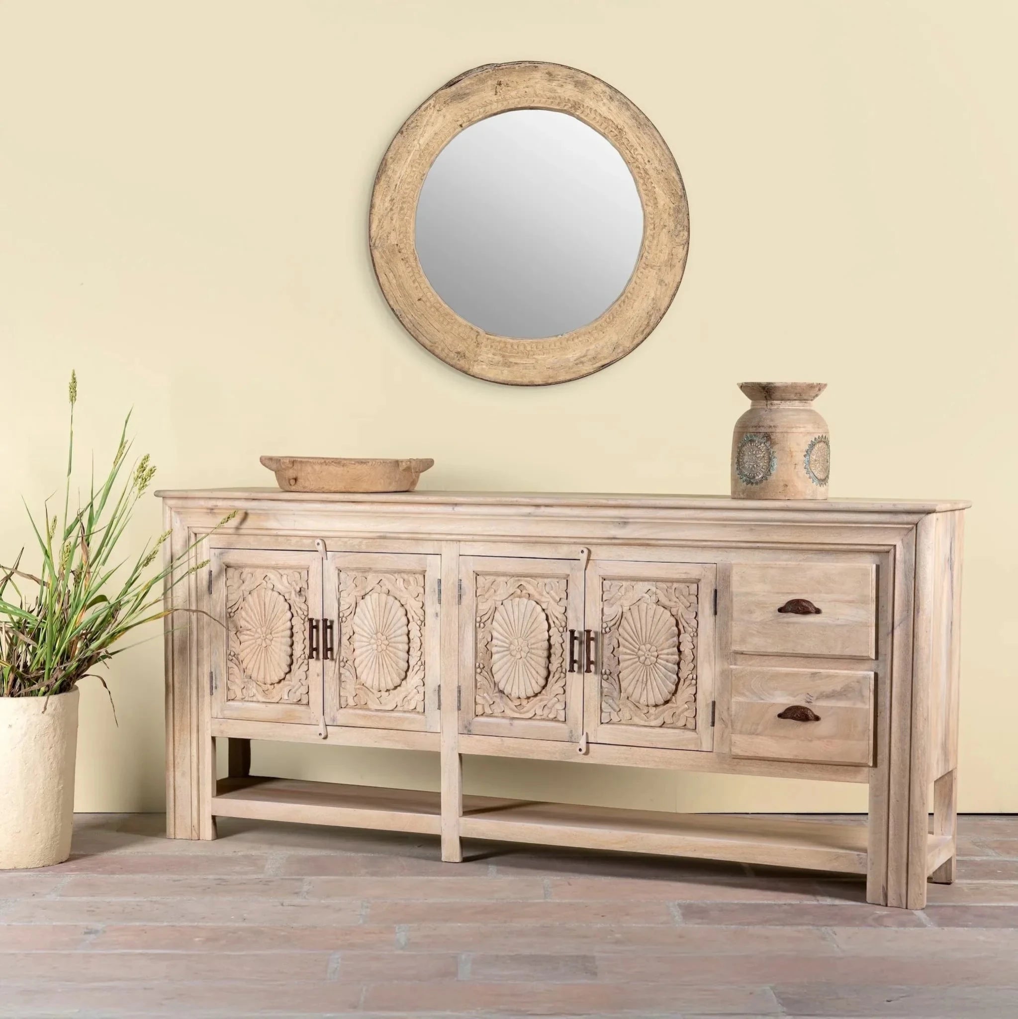 Zahira Grand Hand-Carved Mango Wood Sideboard Console - DOBRI ARTS AU