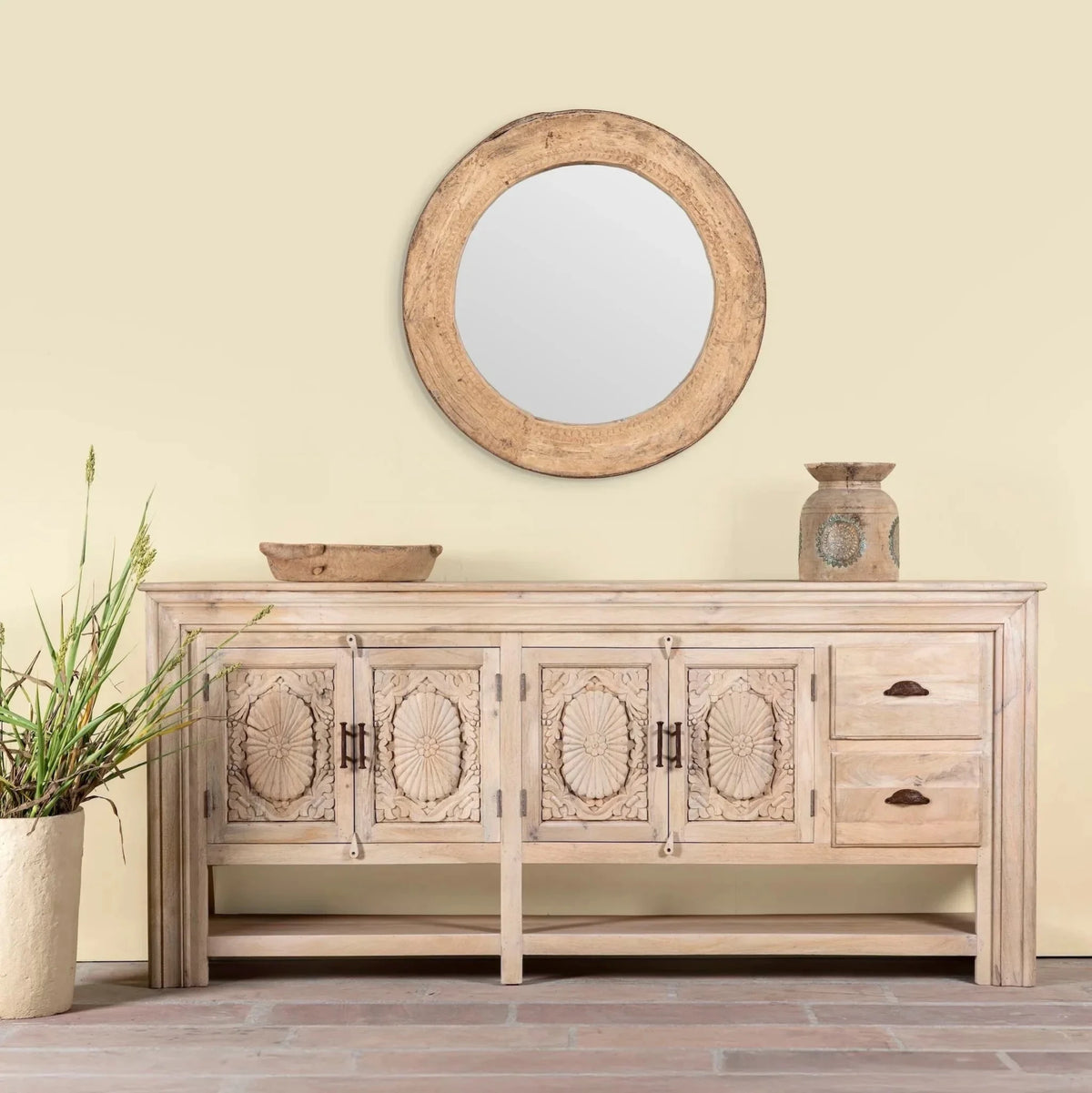 Zahira Grand Hand-Carved Mango Wood Sideboard Console - DOBRI ARTS AU