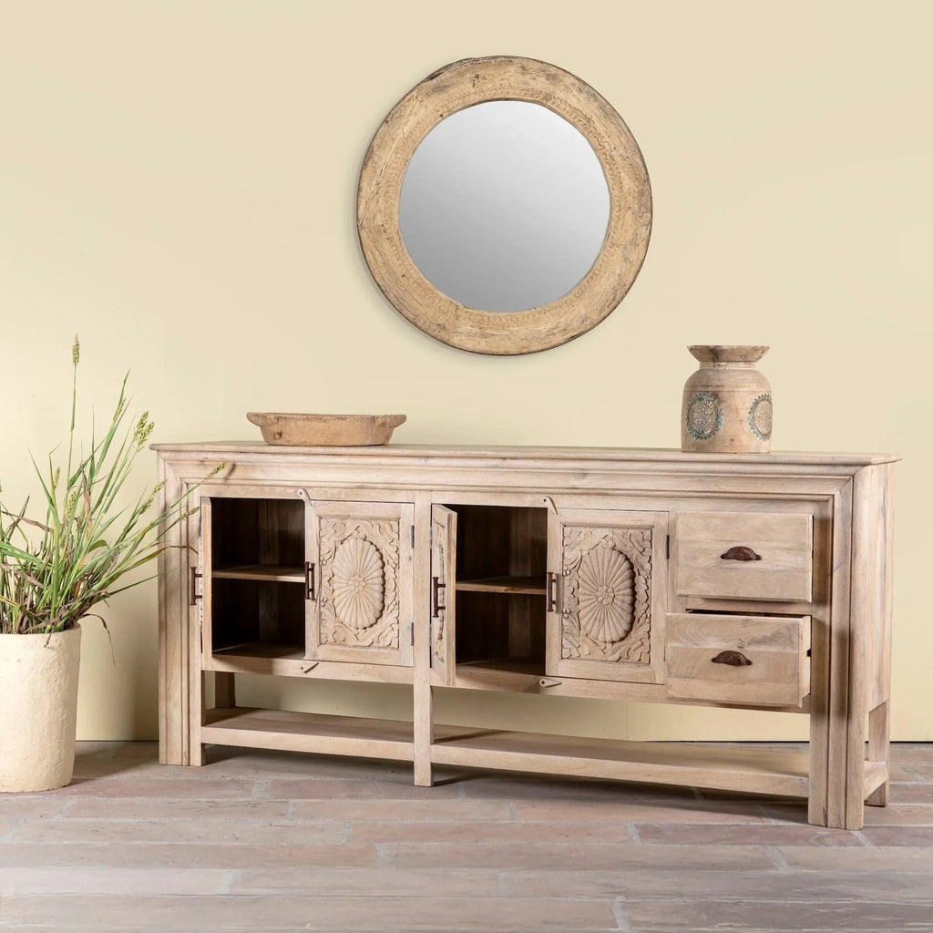 Zahira Grand Hand-Carved Mango Wood Sideboard Console - DOBRI ARTS AU