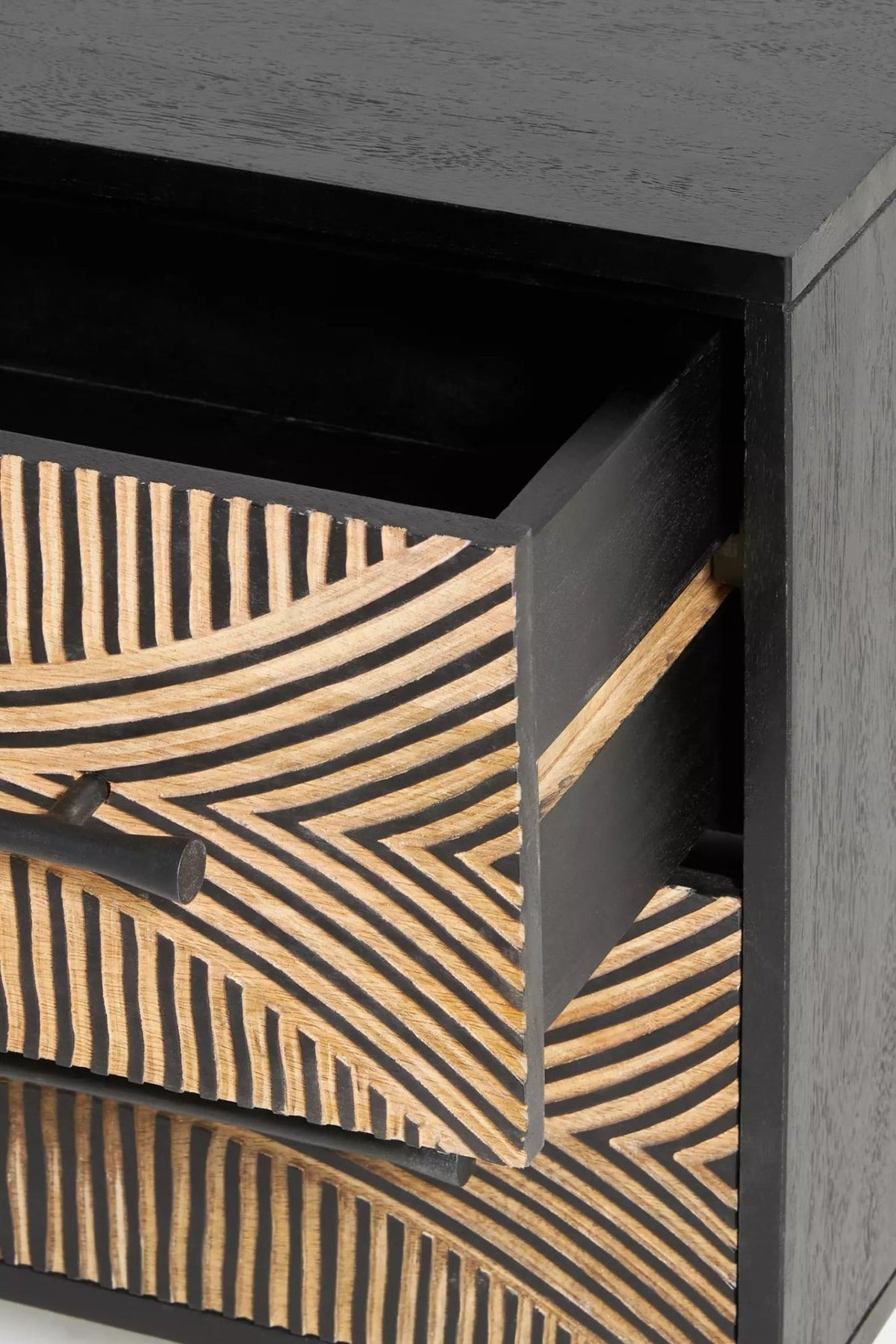 Zaria Hand-Carved Mango Wood Bedside Table – Geometric 2-Drawer Nightstand, Rustic Accent Cabinet & Bedroom Furniture - DOBRI ARTS AU