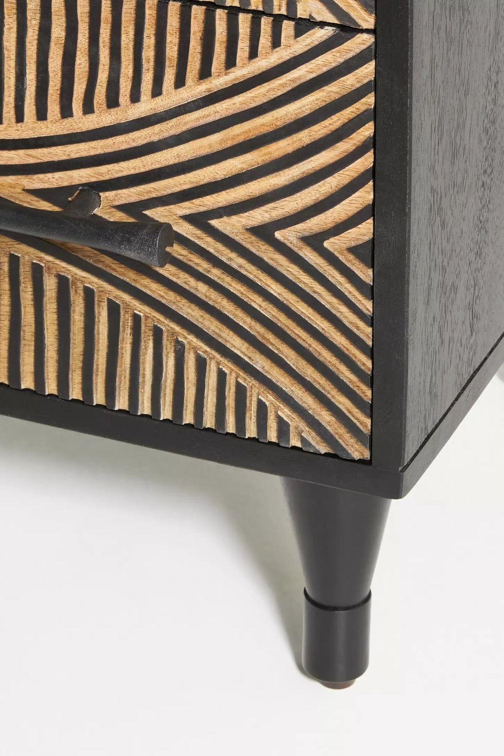 Zaria Hand-Carved Mango Wood Bedside Table – Geometric 2-Drawer Nightstand, Rustic Accent Cabinet & Bedroom Furniture - DOBRI ARTS AU