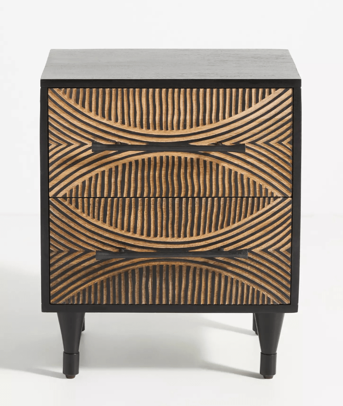 Zaria Hand-Carved Mango Wood Bedside Table – Geometric 2-Drawer Nightstand, Rustic Accent Cabinet & Bedroom Furniture - DOBRI ARTS AU