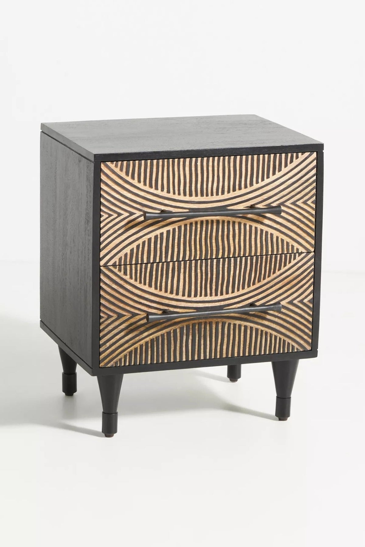 Zaria Hand-Carved Mango Wood Bedside Table – Geometric 2-Drawer Nightstand, Rustic Accent Cabinet & Bedroom Furniture - DOBRI ARTS AU