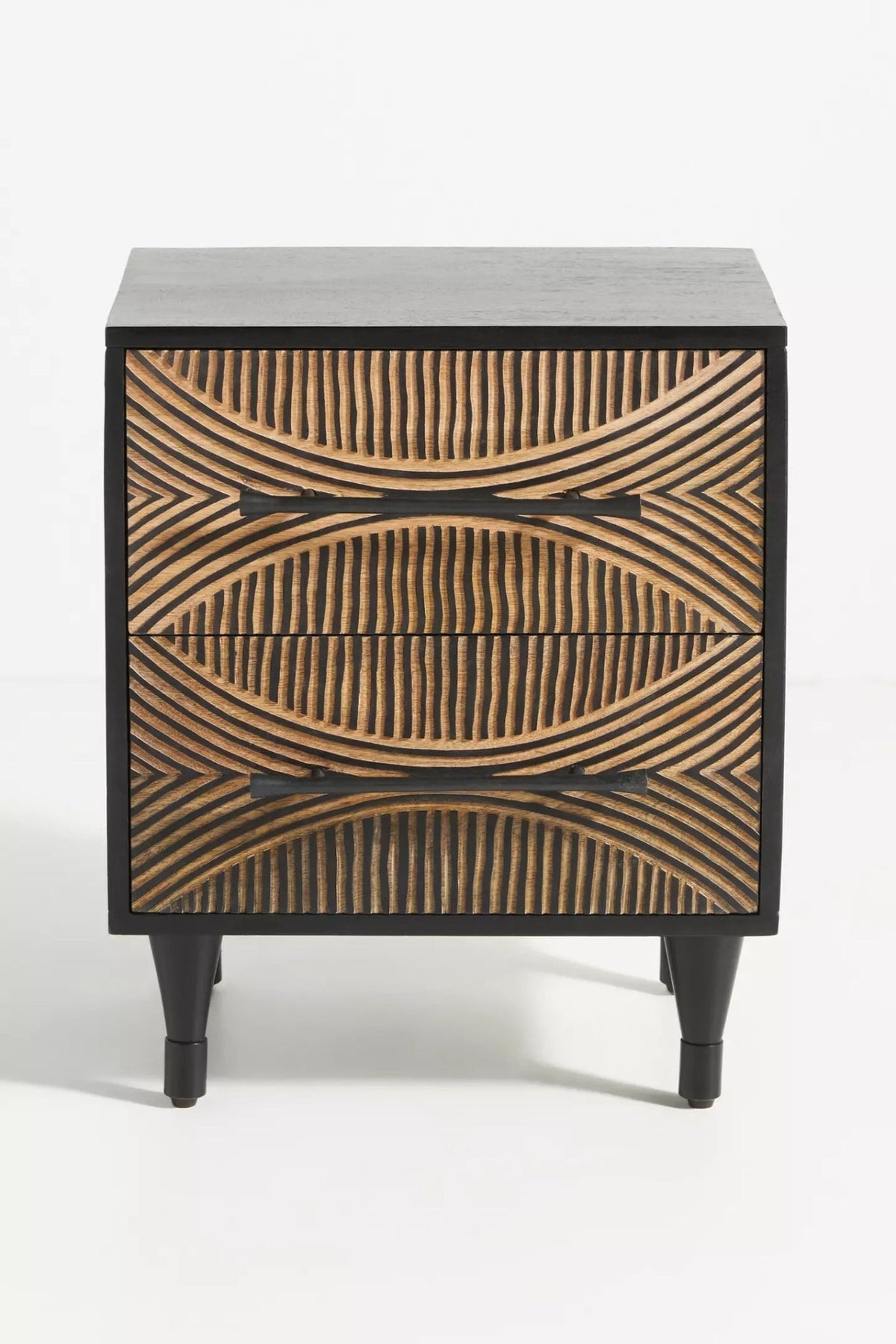 Zaria Hand-Carved Mango Wood Bedside Table – Geometric 2-Drawer Nightstand, Rustic Accent Cabinet & Bedroom Furniture - DOBRI ARTS AU