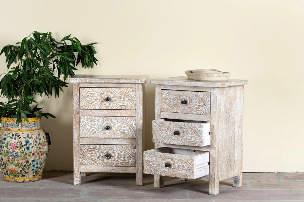 Zariya Carved Bedside Drawer Set - DOBRI ARTS AU