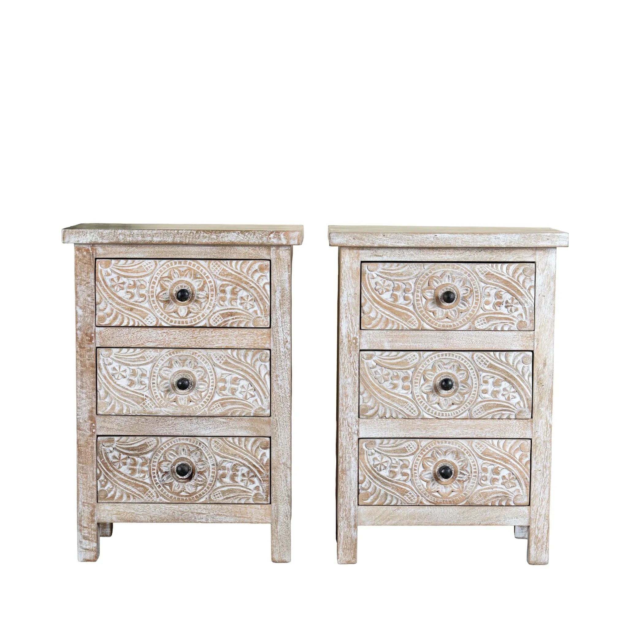 Zariya Carved Bedside Drawer Set - DOBRI ARTS AU